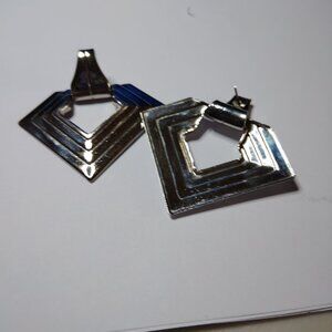 Vintage 1970s Silver-Tone Door Knocker Earrings Post Back